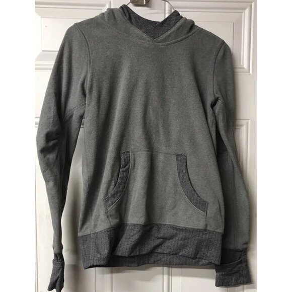 Ivivva Pullover Hoodie Girls Size 12 Grey Contrast Thumbhole Pocket Cozy Fleece - Picture 1 of 8